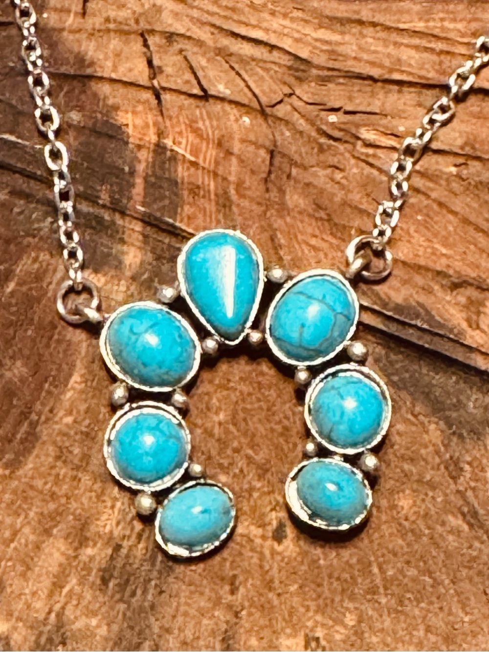 Silver Turquoise Horseshoe Necklace - Blue